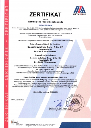 Zertifikat Produktionskontrolle